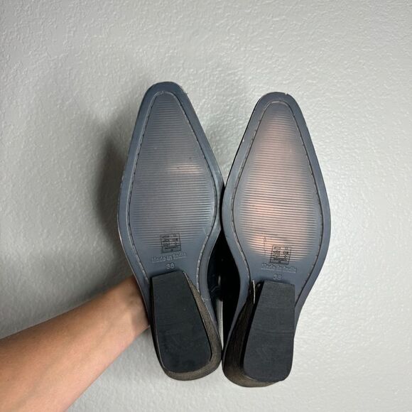 Free People black leather square toe wooden block heel slip on mules size 38 NEW - Picture 5 of 11